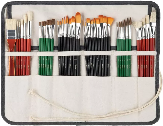 NUOVO! Set Pennelli Pittura Olio Acquerello Setole Nylon e Custodia Idea Regalo