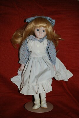 Porcelain Doll 16", Blue Dress with White Apron