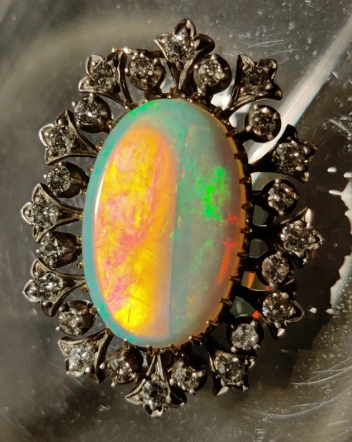 Stunning Late 19th Century Opal And Diamond Pendant/ Brooch/With Certifation