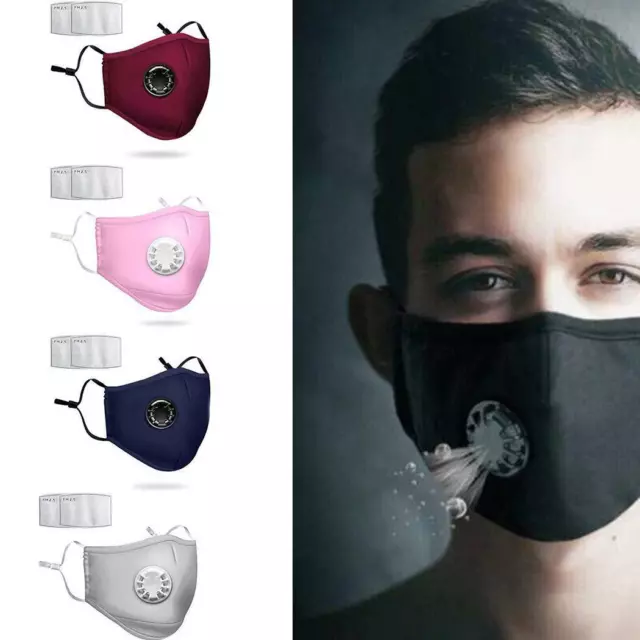 Face Mask With Air Port+2 PM2.5 Carbon Filters Cloth Masks Reusable^Washable Lot