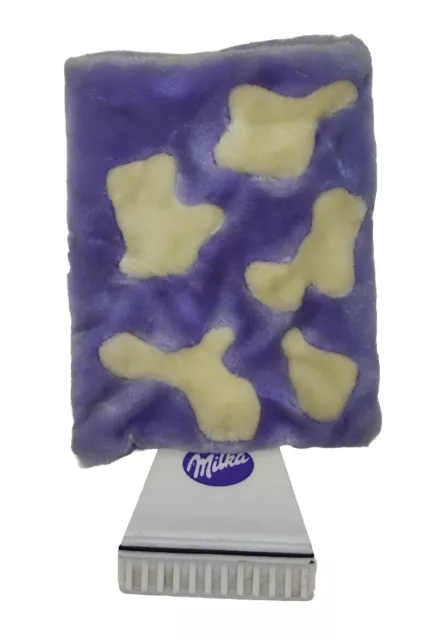 Milka Eiskratzer lila creme Kuhflecken Handschuh mit Eiskratzer