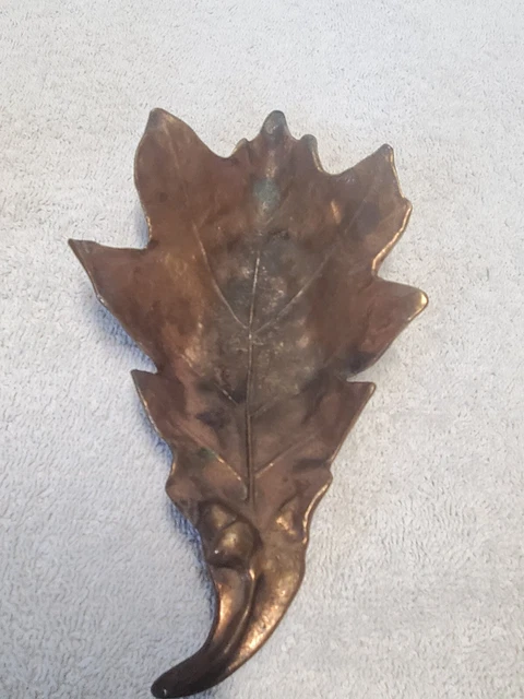 Mid-Century Solid Brass Oak Leaf Dish, Vintage Home Decor, Jewelry/Trinket Dish
