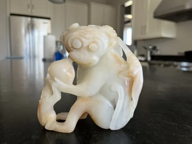 Large Chinese Nephrite Jade Carving Monkeys And Peach