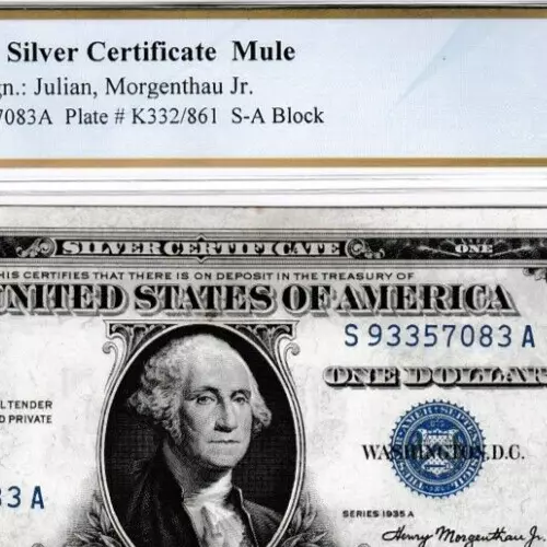 $1  1935 A ""MULE""  SILVER CERTIFICATE SERIAL #  S 93357083 A  Fr. 1608M  PCGS