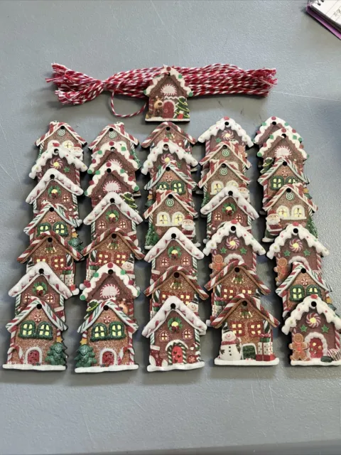 36-2” Pcs Gingerbread House Wooden Christmas Tree Ornament W/string