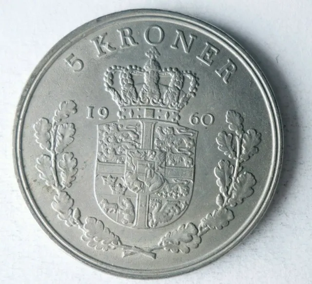 1960 DENMARK 5 KRONER - High Quality Coin - FREE SHIP - Bin #407