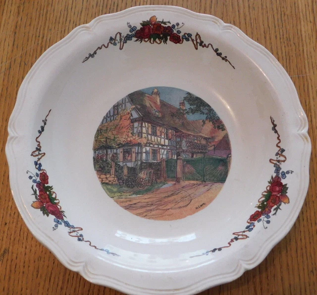 PLAT saladier SARREGUEMINES OBERNAI faiencerie décors D'ALSACE strasbourg LOUX