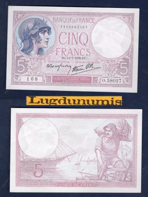 5 Francs Violet 13/7/1939 O.58027 168 NEUF UNC  - Type 1917