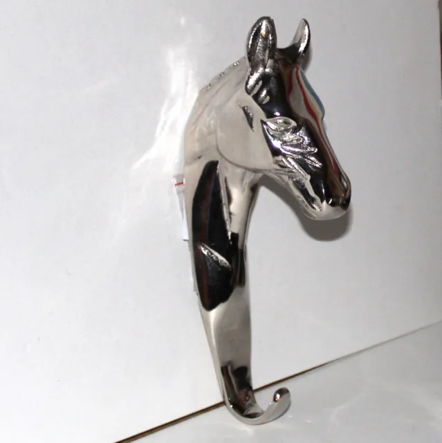 Horse Head coat hanger hook Cast Aluminum 10” NEW large silver
