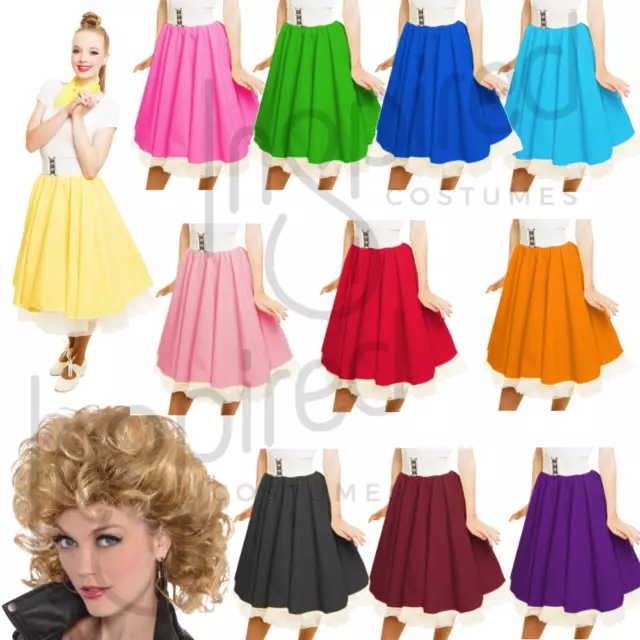 Ladies GIRLS 50's COSTUME Hairspray GREASE COSTUME SANDY SKIRT Plain Rock n Roll