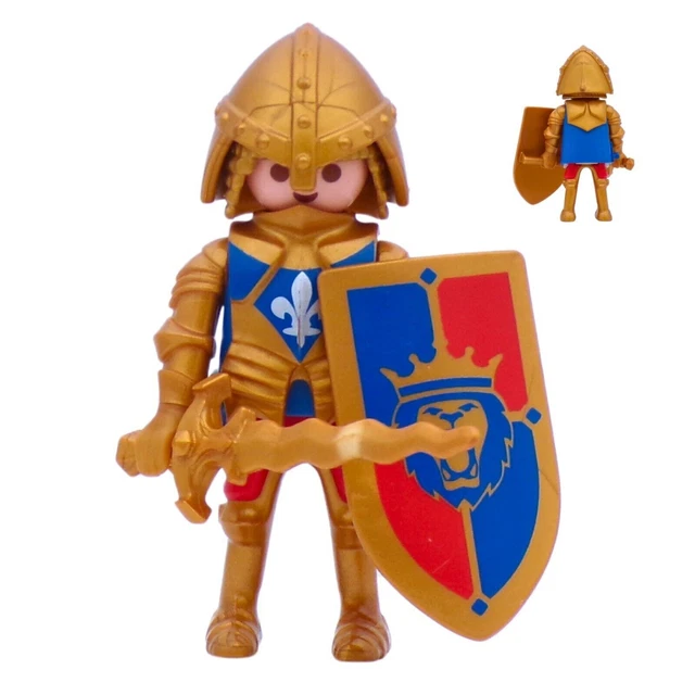 FIGURINE PLAYMOBIL CHEVALIER avec armure et bouclier dorés EUR 5,99