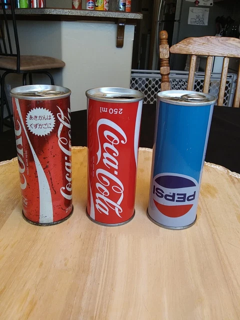 3) Japanese 250ml Coca-cola And Pepsi ERROR S/S cans Vintage Steel Soda cans 3) Japanese 250ml Coca-cola And Pepsi ERROR S/S cans Vintage Steel Soda cans