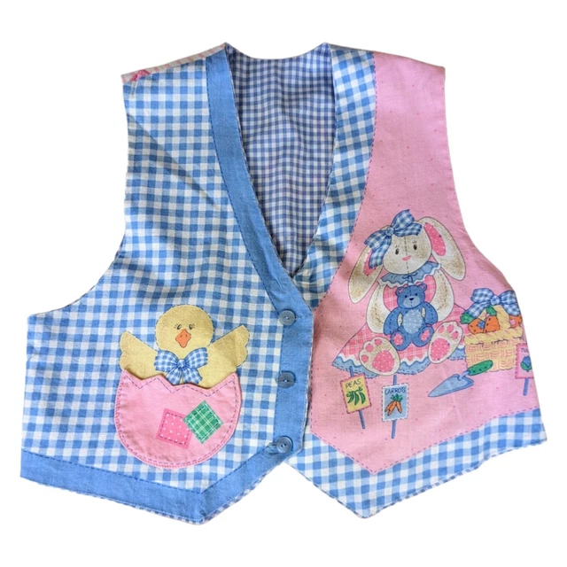 Vintage 80s Children's Pastel Easter Vest Chicken Bunnies Size Girls 5/XS