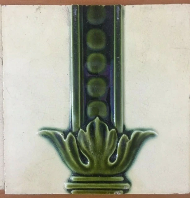 Vintage rare majolica collectible england antique art nouveau tile c1900