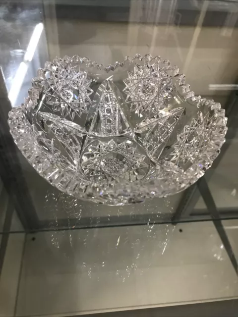 Vintage Brilliant Clear Crystal Heavy Cut Glass Bowl with Sawtooth Rim 5”