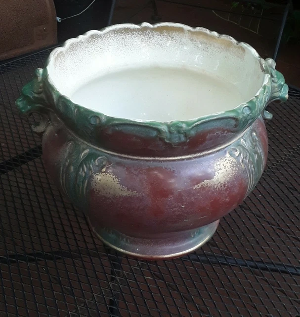 Rare Antique 1890's HAYNES Art Nouveau Majolica Lionshead Planter Mark & Period