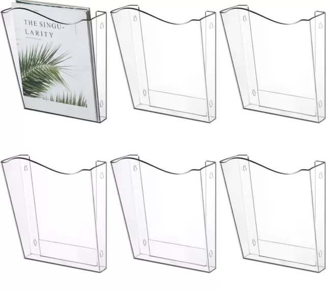 6 Pack Unbreakable Vertical Acrylic Wall File Folder Single Pocket Wall Mount