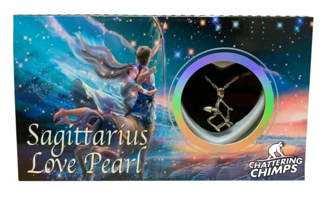 Sagittarius Zodiac Love Wish Pearl Pendant Necklace 16" Stainless Chain