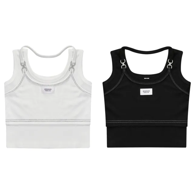 Kids Girls T Shirts Stylish Crop Tops Fitness Vest Round Neck Tank Top Dance