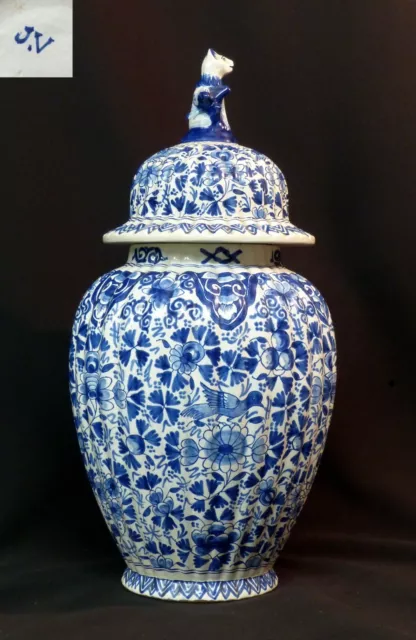 F 1920 faïence DELFT élégante grande potiche vase balustre 44cm 3kg blanc bleu