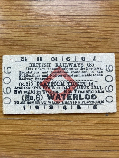 Railway Ticket: British Railways (S) Platform Ticket Waterloo (No. 6) - 1951