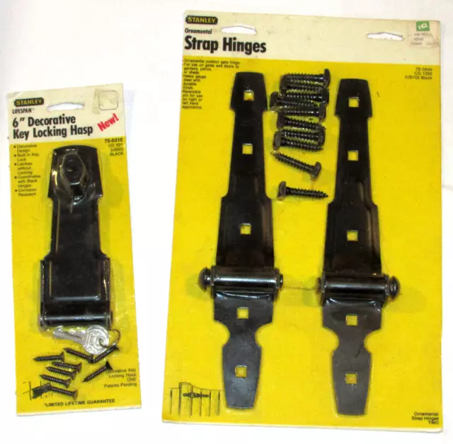 Stanley Outdoor Ornamental Strap Hinges & Decorative  Key Locking Hasp! Usa! Nos