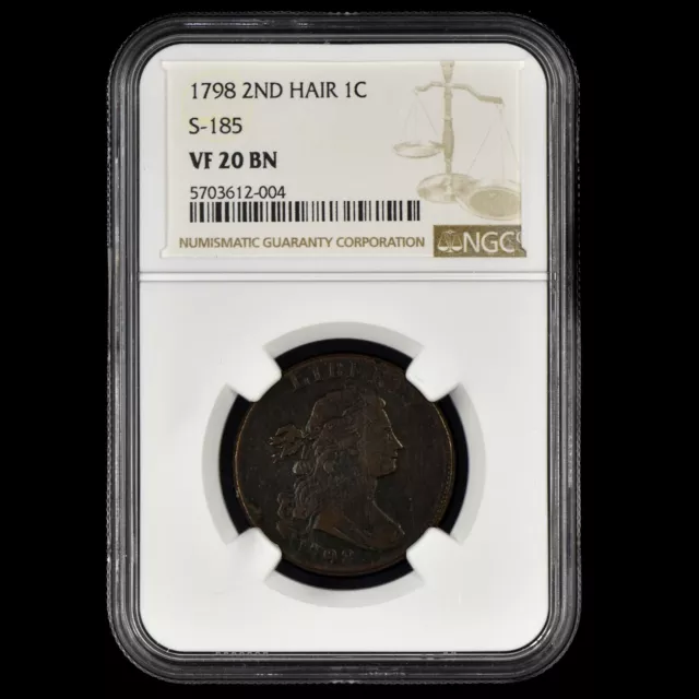 1798 Draped Bust Large Cent ✪ Ngc Vf-20 ✪ 1C S-185 2Nd Hair Very Fine ◢Trusted◣