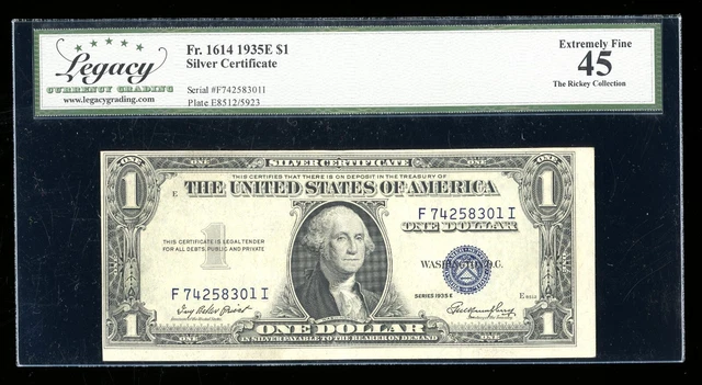 DBR 1935-E $1 Silver Fr. 1614 FI Block Legacy 45 Serial F74258301I