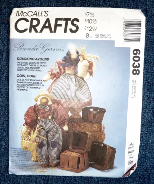 McCALLS CRAFT PATTERN #6038 "BRENDA GERVAIS" MALE/FEMAIL CLOTHED FARMER DUCKS