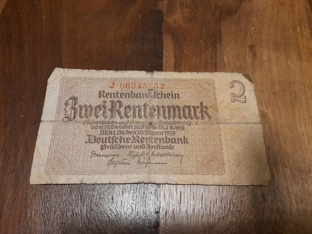 GELDSCHEINE, BANKNOTEN, EIN Rentenbankschein über Zwei Rentenmark, 1937 ...