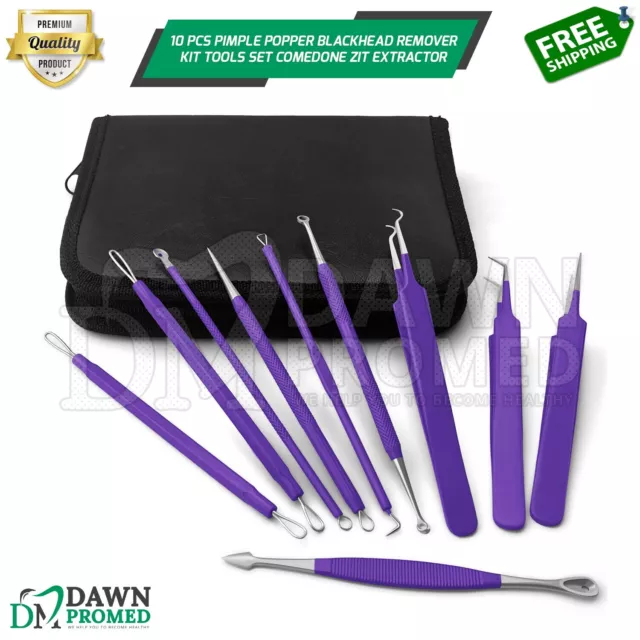 10 Pcs Pimple Popper Blackhead Remover Kit Tools Set Comedone Zit Extractor