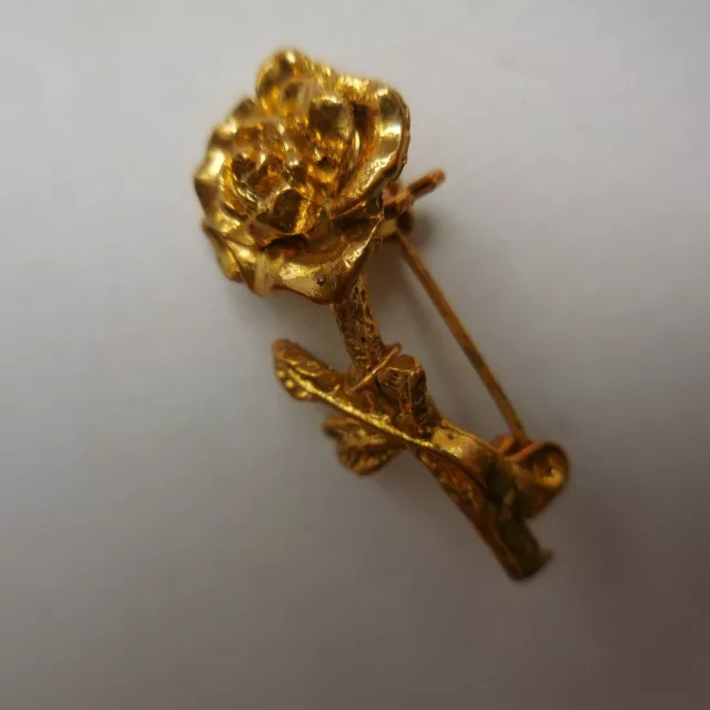 Broche fleur rose métal doré bijou fantaisie vintage déco design France N4075