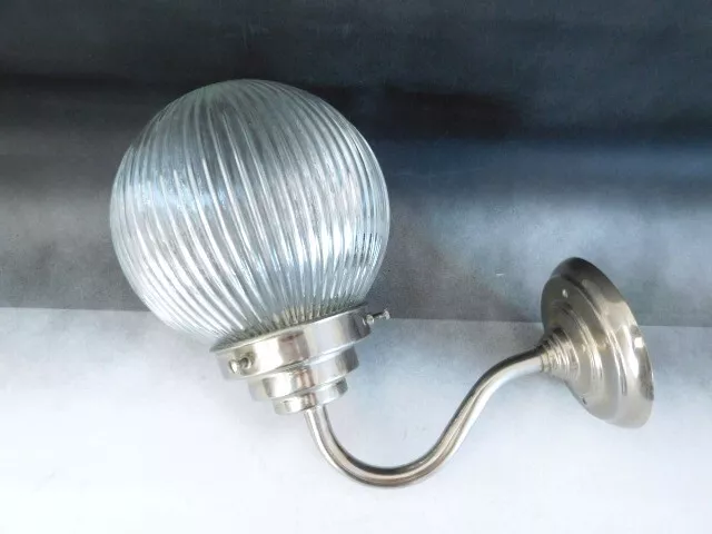 Art Deco Chrome Wall Light With Holophane Glass Globe Shade ~ Free Uk P&P