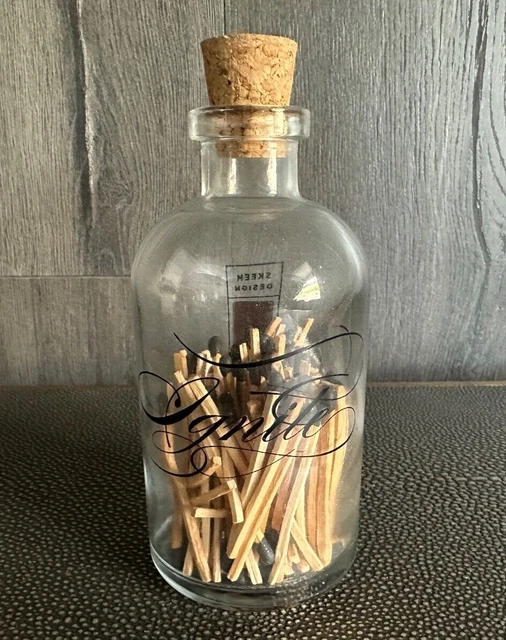 Black Tipped Wooden Matches Antique Corked Glass Bottle w/ Striker "Ignite"