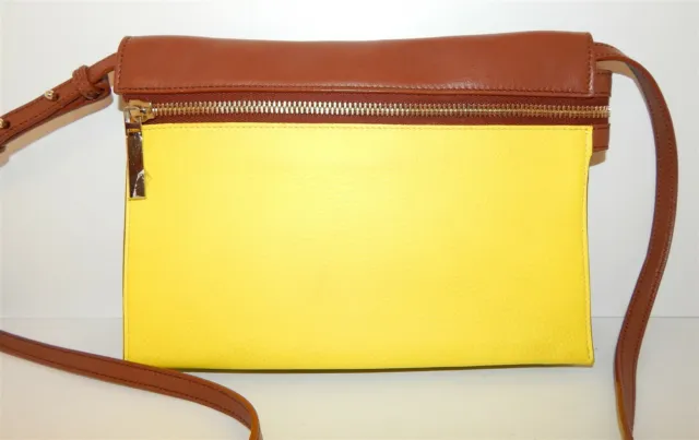 Victoria Beckham Brown Yellow Leather Clutch Crossbody Bag