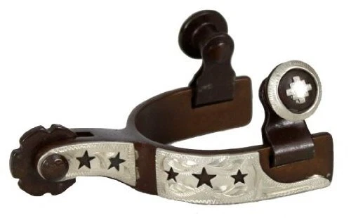 Showman Toddler Size Antique Brown Steel Show Spurs w/ Engraved Silver & Cut