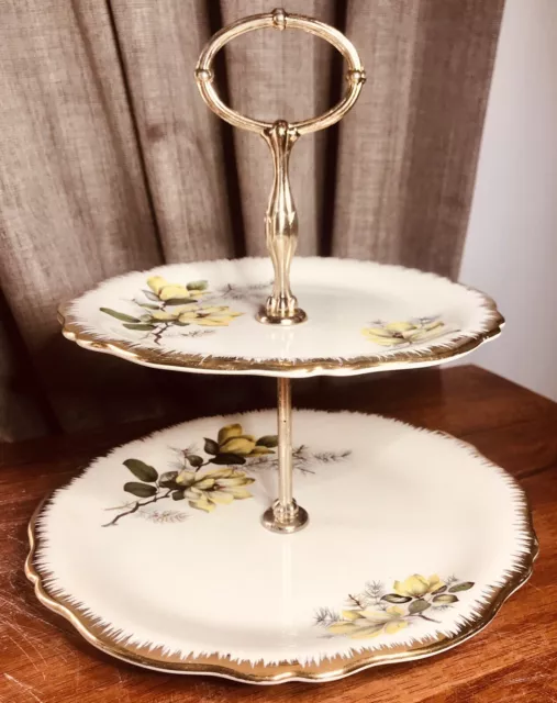 Royal Winton Grimwades ~ Beautiful yellow Flower 2 Tier Cake Stand Afternoon Tea