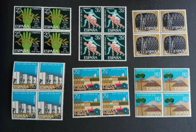 Sellos España Mnh 1964 Bloques De 4 Xxv Años De Paz. Corta