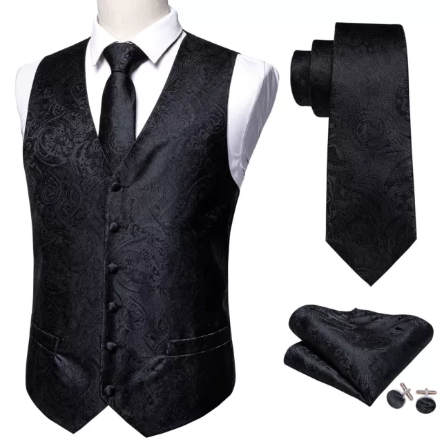 Gilet vintage gilet da uomo paisley floreale in seta jacquard set cravatta matrimonio 5