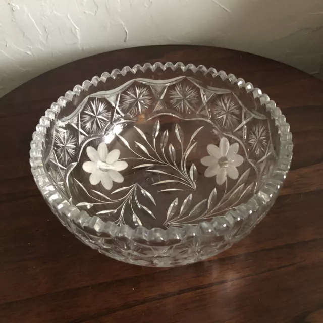 Antique American Brilliant Period Cut Crystal Glass Sawtooth 8” Bowl ABP