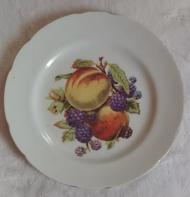 Vintage LM Royal Halsey Very Fine 8 inch plate with gold tone trim and fruit