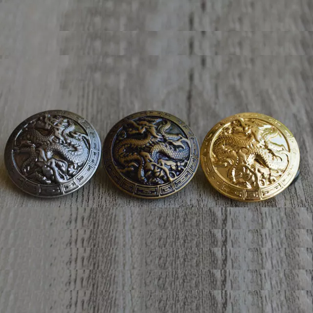 12 pièces anciens boutons métalliques bronze or dragon tiges rondes embellissements 2