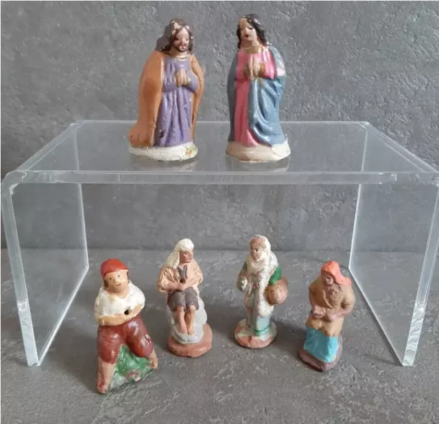 Lote de 6 antiguas figuras de barro Belen Nacimiento / 5cm de altura / Virgen