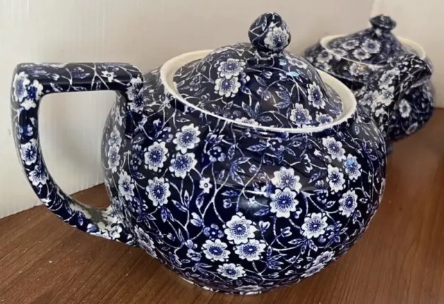 U PICK Calico Burleigh Staffordshire England Blue Teapot Sugar Bowl chintz Tea 2