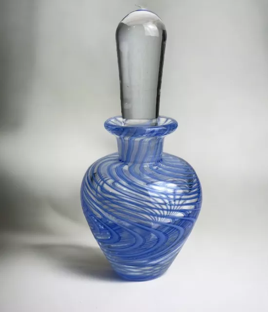 David Wallace Art Glass Perfume Scent Bottle Blue Twist Swirls Sanders & Wallace