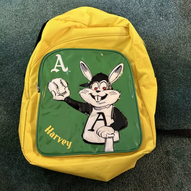 Oakland A's Athletics SGA backpack Harvey the Rabbit yellow with green