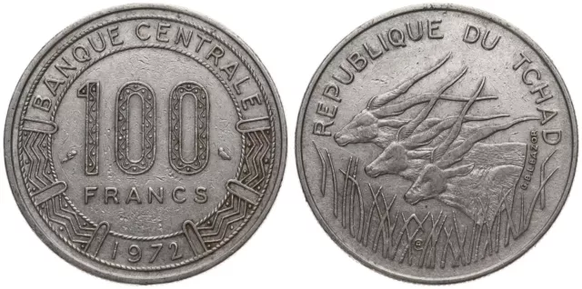 Tschad - Tchad 100 Franken 1972 Nickel, 7g, ø 25.5mm KM# 2