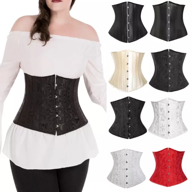 Women Sexy Overbust Boned Corset Burlesque Basque Top Lace-Up Bodyshaper Bustier