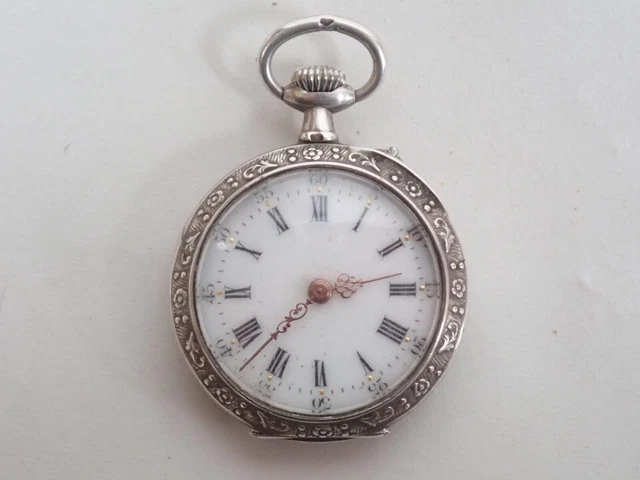 ANCIENNE MONTRE À gousset en argent massif - décor d'iris - Fonctionne