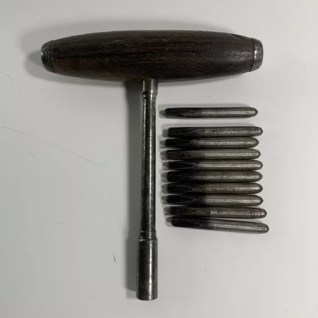 Piano Tuning Tool T Wrench Spanner with Wooden Handle W/pins Good condition. B19